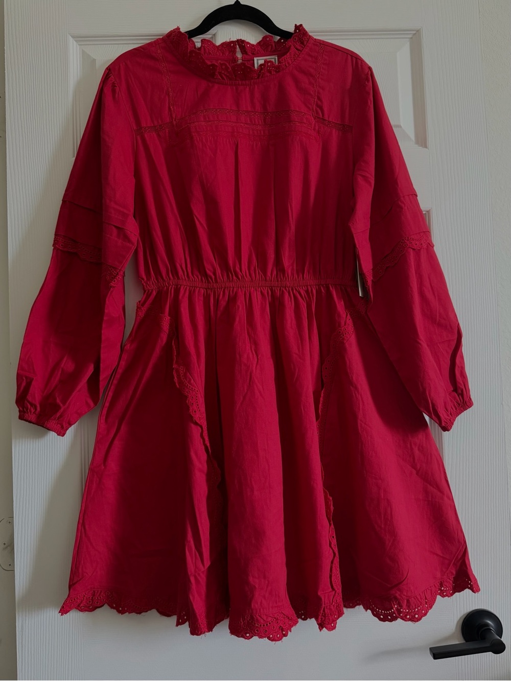 NWT LEA Red Long Sleeve Lace Trim Dress